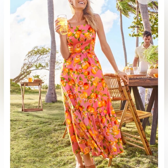 Talbots Tiered Maxi Dress Lemons and Oranges Size 8 - Picture 1 of 9